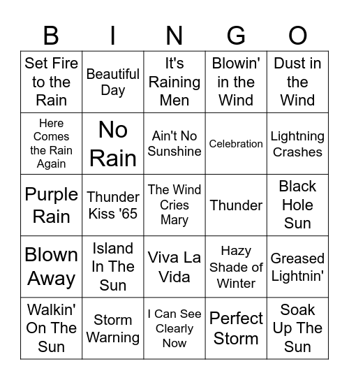 Unrefined Weather Bingo Card