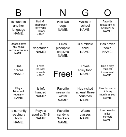 FIND SOMEONE WHO: Bingo Card