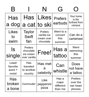 Flashes 101 Bingo Card