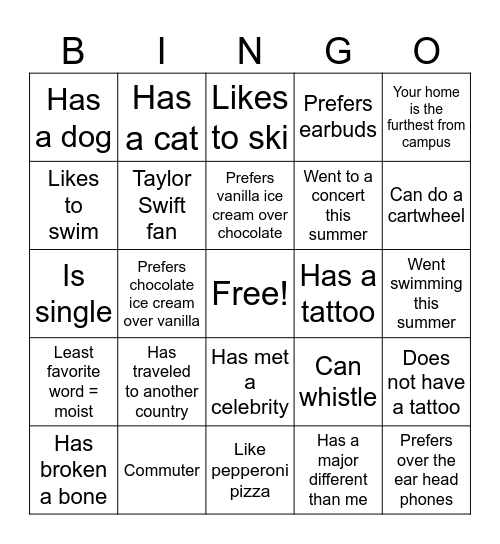 Flashes 101 Bingo Card