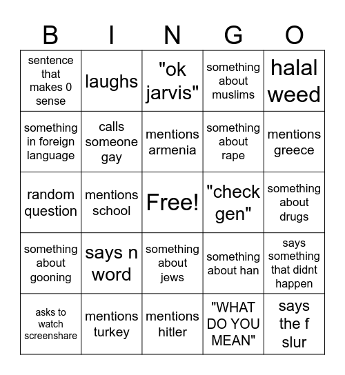 mikayel bingo Card