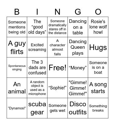 Mamma Mia Movie Bingo Card