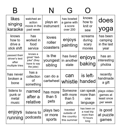 Untitled Bingo Card