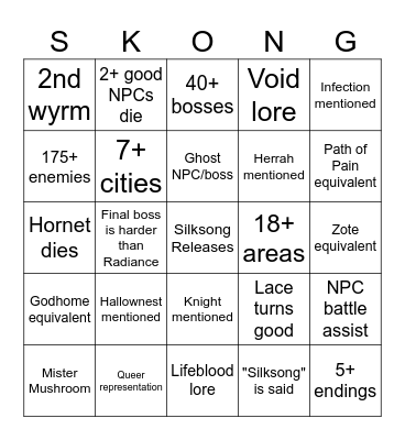 Silksong Bingo Card