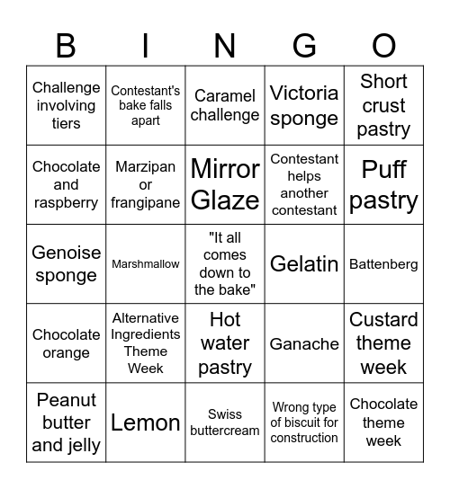 GBBO Season 16 Bingo Card