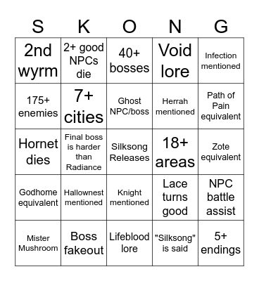 Silksong Bingo Card