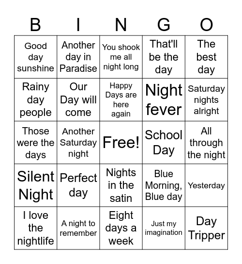 Night and Day Bingo Card