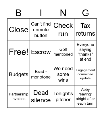 Finance Call Bingo Card