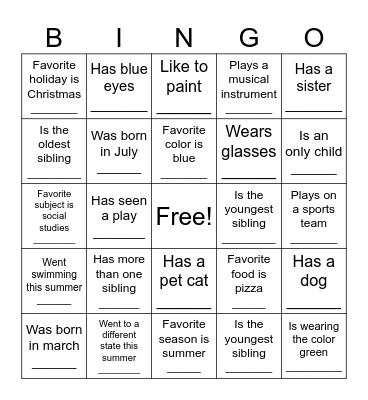 Classmate Bingo Card