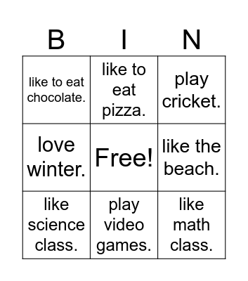 Untitled Bingo Card