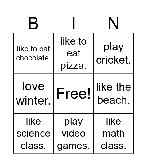 Untitled Bingo Card