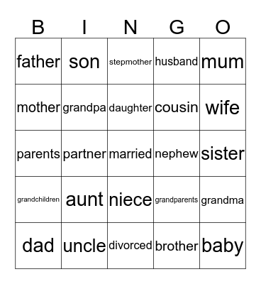 Family members Bingo Card