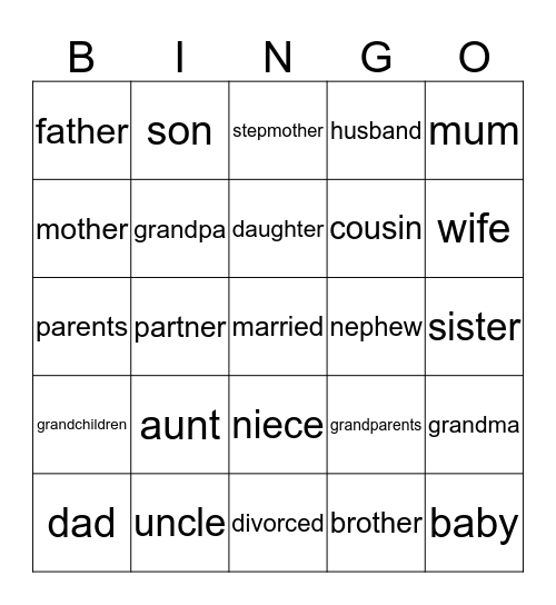 Family members Bingo Card