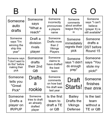 Fantasy Football Bingo Card