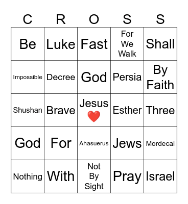 Queen Esther Bingo Card