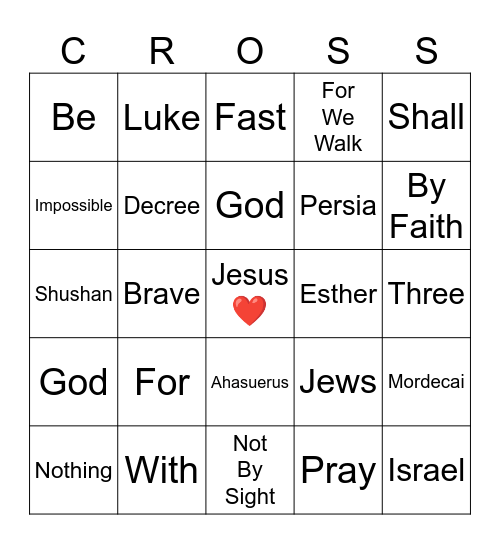 Queen Esther Bingo Card