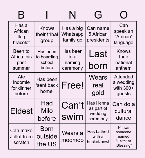PASA BINGO Card