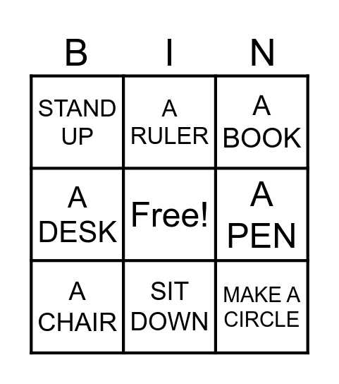 VOCABULARY Bingo Card