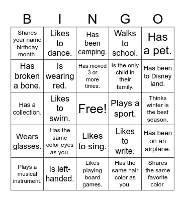 Human Bingo Card