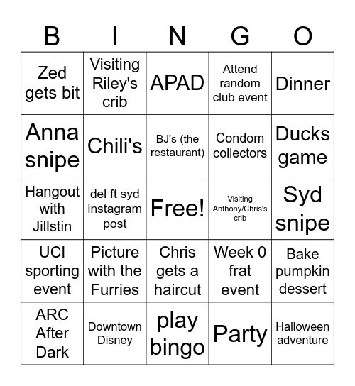 BINGO Fall 25 Bingo Card