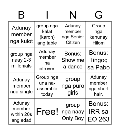 Untitled Bingo Card