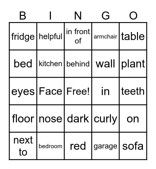 Unit 4 vocabulary Bingo Card