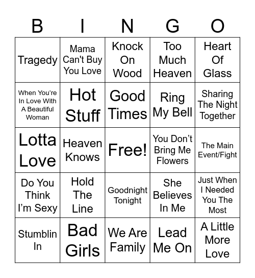 Billboard Hits of 1979 Bingo Card