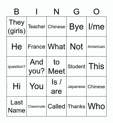 hsk1  1-4课 (English) Bingo Card