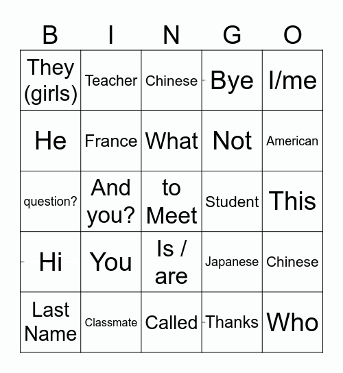 hsk1  1-4课 (English) Bingo Card
