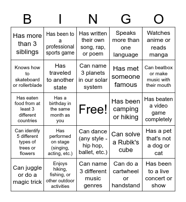 Untitled Bingo Card