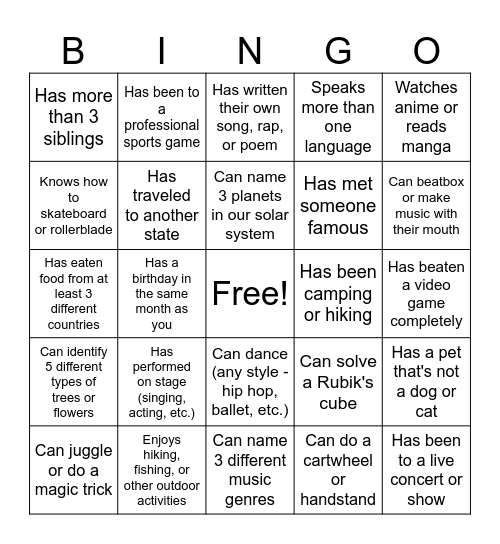 Untitled Bingo Card