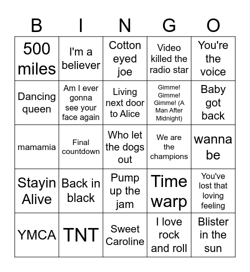 SNB's Greatest Hits Bingo Card