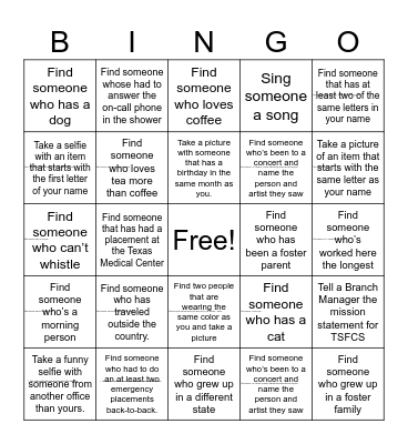 Case Manager Bingo Card