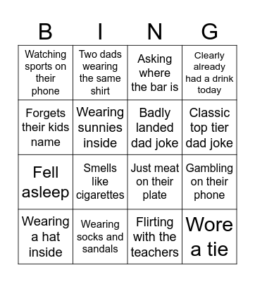 Fathers day lunch Bingo Card