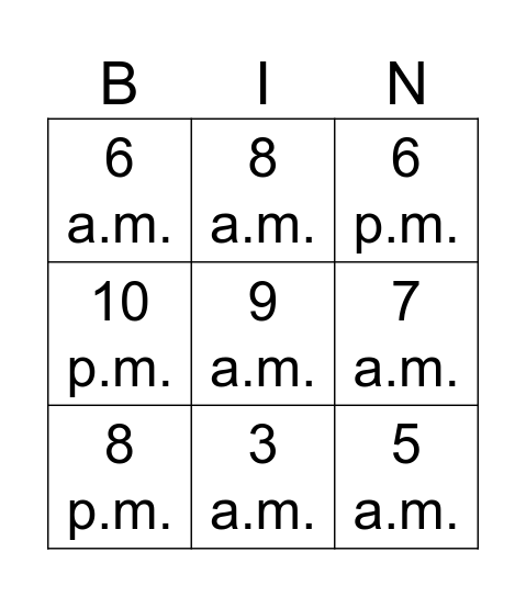 Times Bingo Card