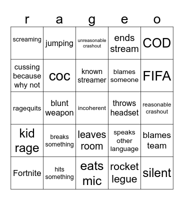 rage Bingo Card
