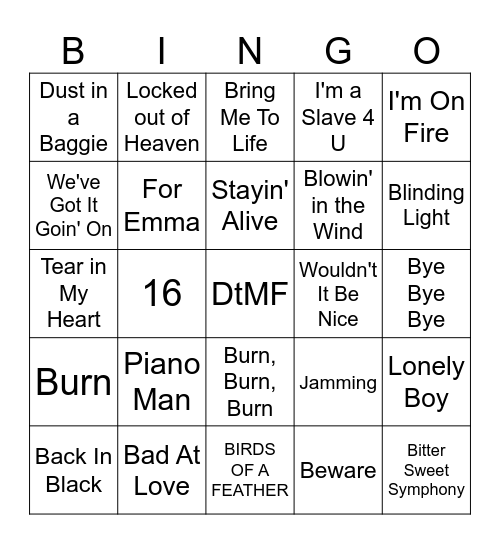 The Letter B Bingo Card