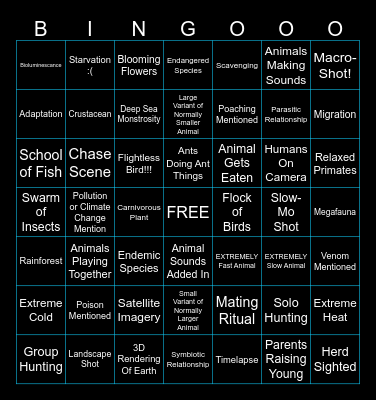 Nature Documentary Bingo Card