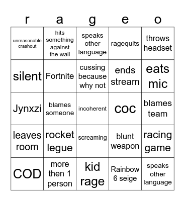 rage Bingo Card