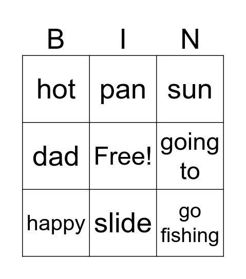 Lesson 1-2 Bingo Card