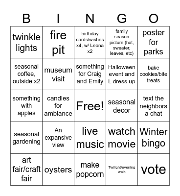 Fall '25 Sept1-Nov30 Bingo Card