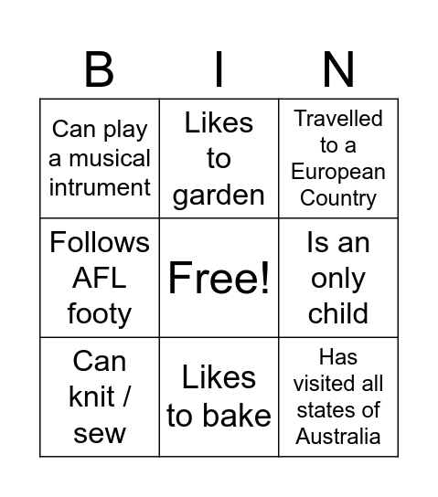 PSQ Team 3 Bingo! Bingo Card