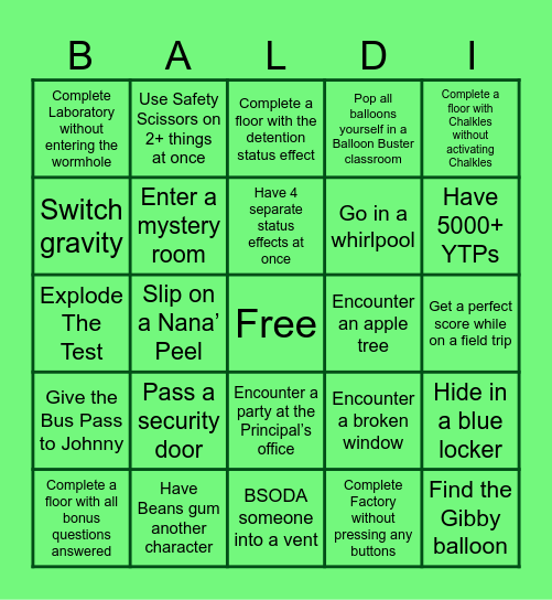 Baldi's Basics Plus v0.12 Bingo Card