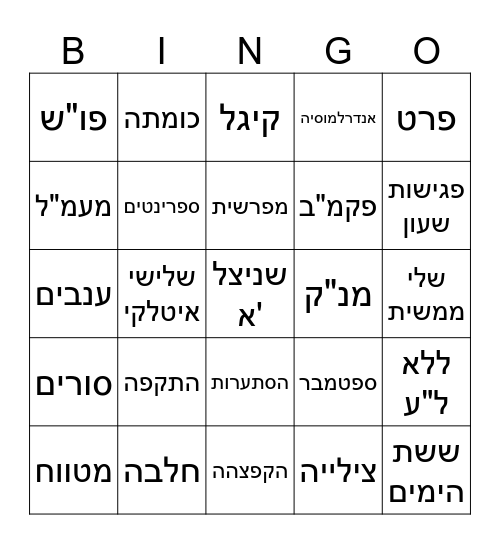 שבוע המקצוע הצבאי Bingo Card