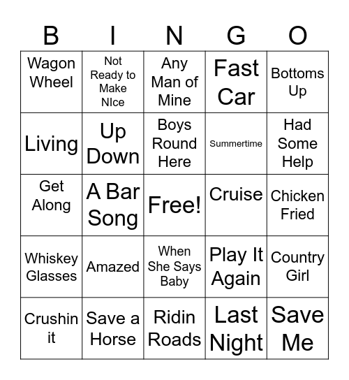 Country Bumpkin Bingo Card