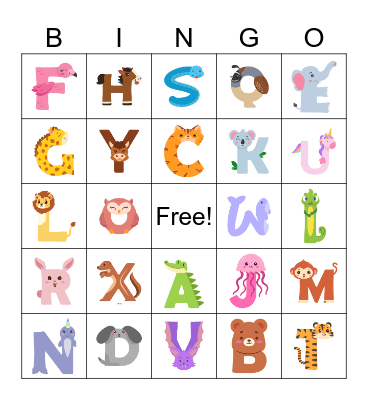 Animal Alphabet Bingo Card
