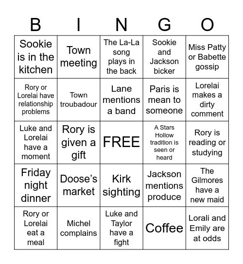 Gilmore Girls Bingo Card