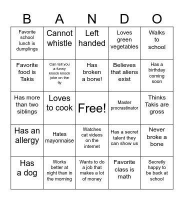 Friendship Edition Bingo Card