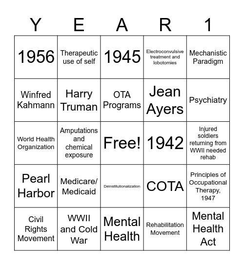History of OT: 1940s-1960s! Bingo Card