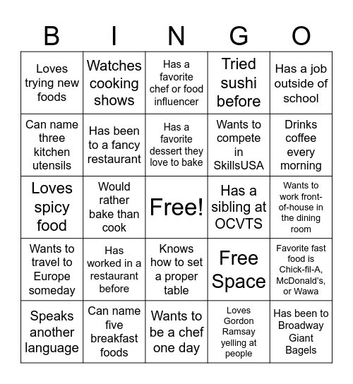 Classmate Bingo Card